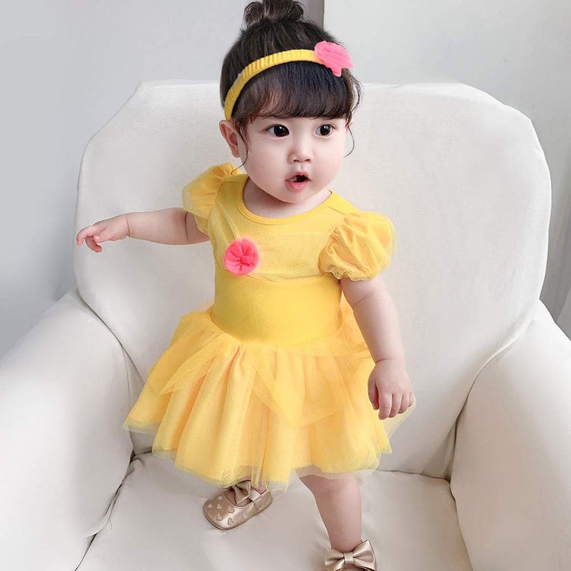 HIHCBF Baby Toddler Girls Christmas Halloween Costume Belle Princess Birthday Bodysuit Romper Tutu Dress w/Headband - Image 4